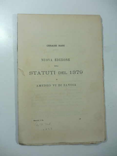 Nuova edizione degli Statuti del 1379 di Amedeo VI di Savoia